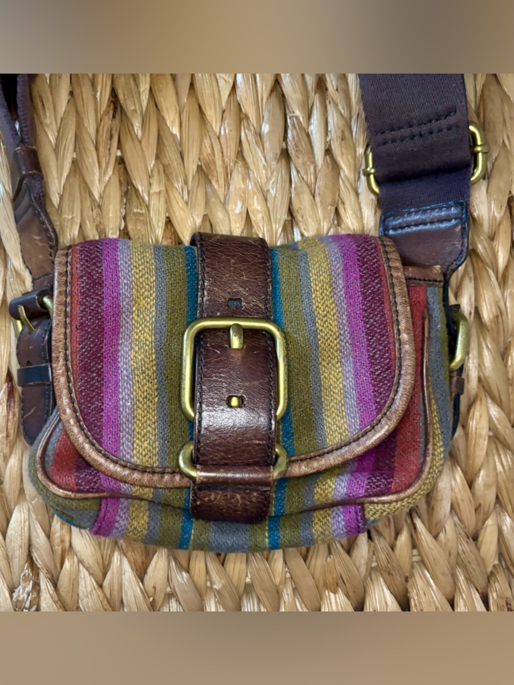 Fossil Striped Multicolor Crossbody Bag with Leather Trim - Picture 4 of 12